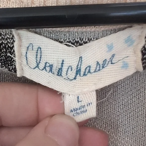 Cloudchaser Beige Print Stripe 3/4 Sleeve Sweater Dress Tunic Size Large - Picture 2 of 5